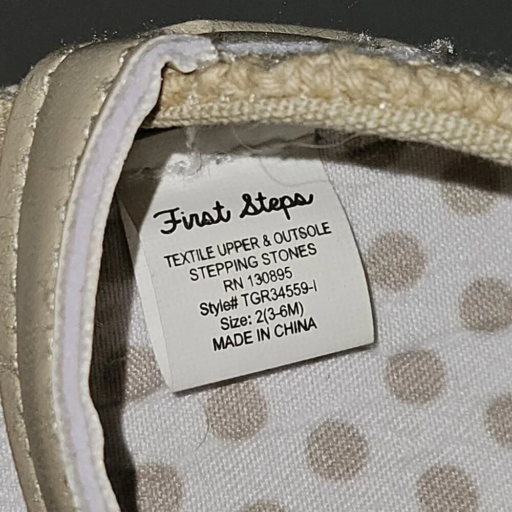 First Steps Stepping Stones Tan Baby Shoes Textile Upper Straps Size 3-6 Months